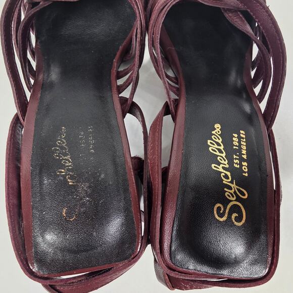 SEYCHELLES LOS ANGELES WOMENS BURGUNDY STRAPPY HEEL SANDALS SIZE 7 MADE IN ITALY - Picture 9 of 12